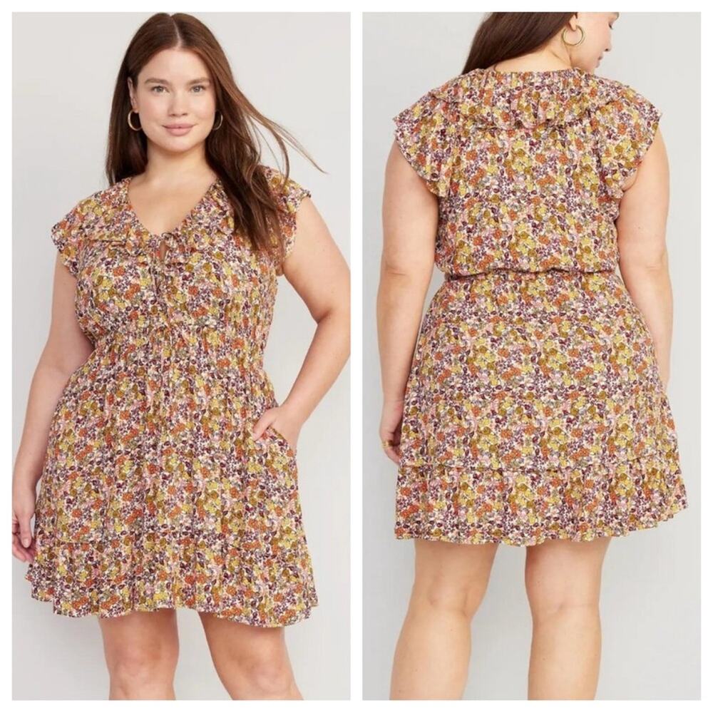 NEW Old Navy Flutter Sleeve Mini Sundress in Multicolor Floral - Size XL